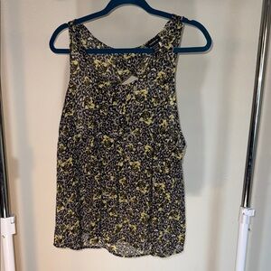 Torrid Womens Black Yellow Floral Rose Leopard Chiffon Cutout Tank Top